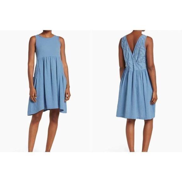 NWT! Stitchdrop Nordstrom Mykonos Blue Sail Crinkle Tank Dress Size M - Picture 1 of 6
